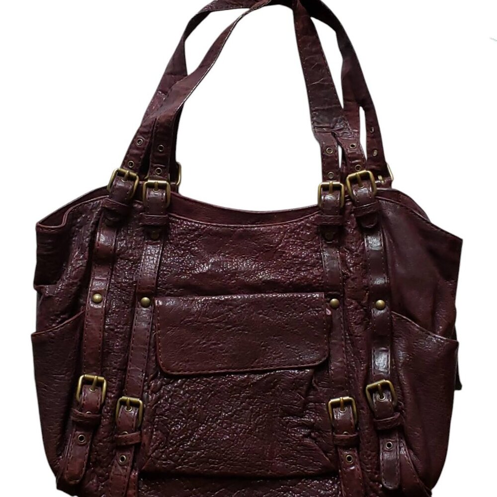 Kooba "Ana" Oxblood Glazed Pebble Leather Handbag